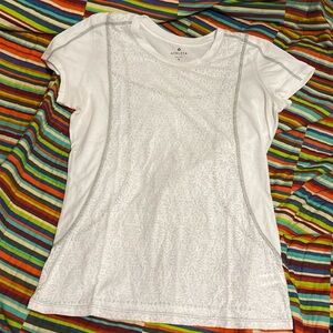 Athleta size small T-shirt, gray white designed front logo back fast shipping